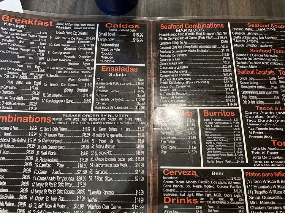Menu page with Mexican breakfast options.