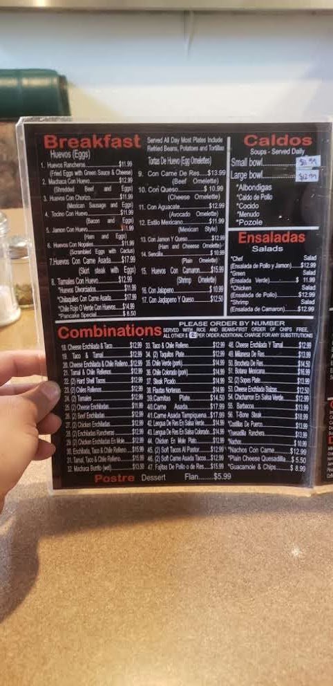 Simple menu layout for dine-in ordering.